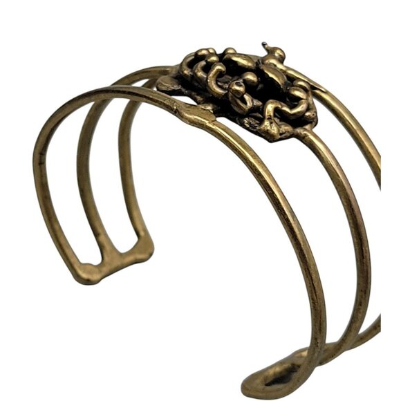 Brutalist Bird Cage Wide Open Cuff Bracelet Vintage 1970s Style Size 6 Gold Tone - Picture 7 of 11